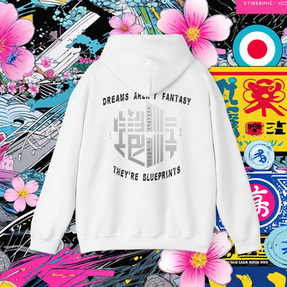 Inspirational anime hoodie with blueprint design - Tokyo streetwear pullover